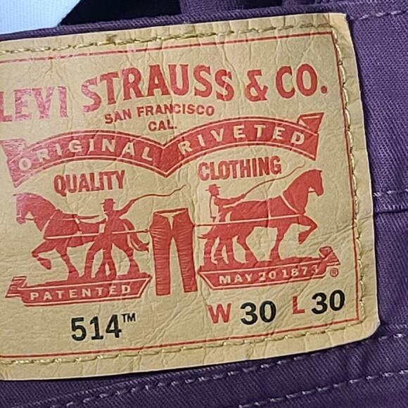 Levi's 514 straight stretch jeans deep burgundy mens Size 30x30 casual normcore - Picture 10 of 11